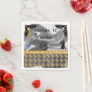Serviette En Papier 65 Ans, Huile d'Argent, Damas d'Or & Gem Bleu