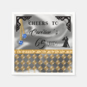 Serviette En Papier 65 Ans, Huile d'Argent, Damas d'Or & Gem Bleu (Devant)