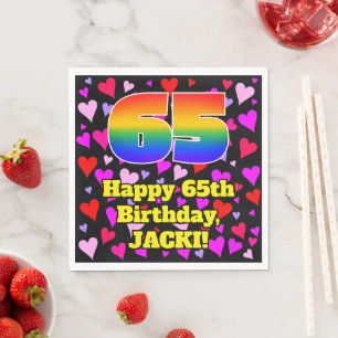 Serviette En Papier 65e anniversaire : Amour Hearts Motif, Arc-en-ciel