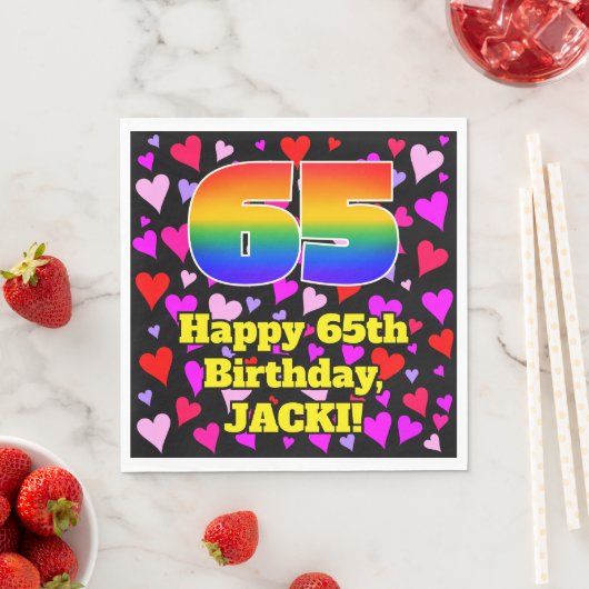 Serviette En Papier 65e anniversaire : Amour Hearts Motif, Arc-en-ciel (En situation)
