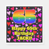 Serviette En Papier 65e anniversaire : Amour Hearts Motif, Arc-en-ciel (Devant)