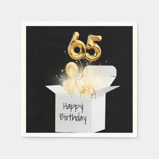 Serviette En Papier 65e anniversaire Ballons d'or en boîte blanche (Devant)