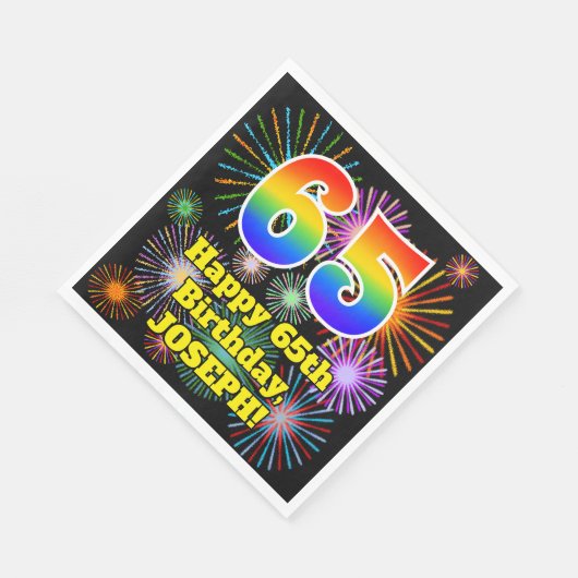 Serviette En Papier 65e anniversaire : Fun Fireworks Motif + Rainbow 6 (Coin)