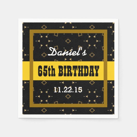 Serviette En Papier 65e anniversaire GOLD and BLACK Confetti Custom V0 (Devant)