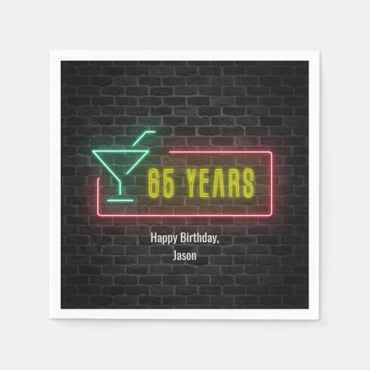 Serviette En Papier 65e anniversaire Neon Connexion mur en brique (Devant)
