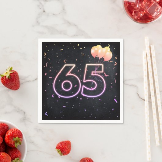 Serviette En Papier 65e anniversaire néon Connexion serviettes noires (En situation)