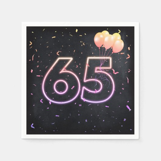 Serviette En Papier 65e anniversaire néon Connexion serviettes noires (Devant)