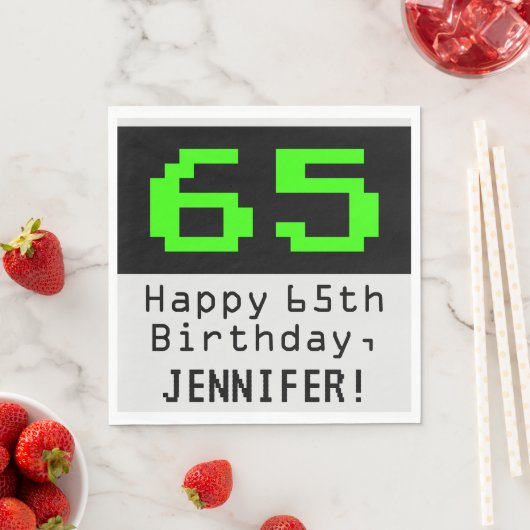 Serviette En Papier 65e anniversaire - Nerdy / Geeky Style "65" & Nom (En situation)
