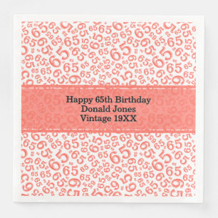 Serviette En Papier 65e anniversaire Numéro d'âge Coral Motif/Blanc