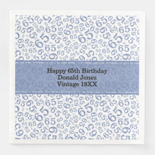Serviette En Papier 65e anniversaire Numéro d'âge Motif bleu/blanc