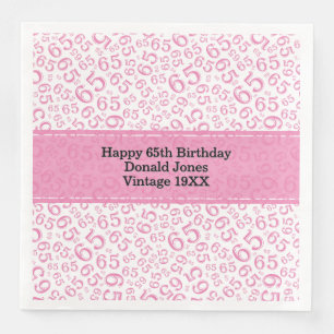Serviette En Papier 65e anniversaire Numéro d'âge Motif rose/blanc