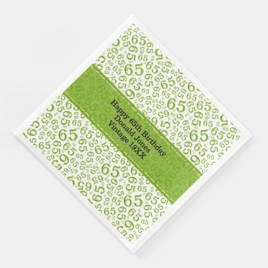 Serviette En Papier 65e anniversaire Numéro d'âge Motif Vert/Or (Coin)