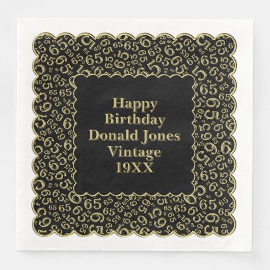 Serviette En Papier 65e anniversaire Numéro Motif Scallops Gold/Black (Devant)