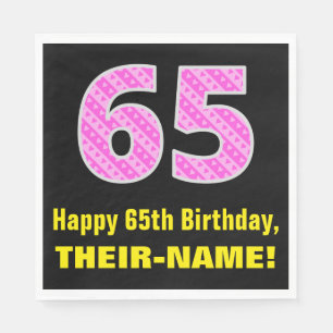 Serviette En Papier 65e anniversaire : Pink Stripes and Hearts "65" +