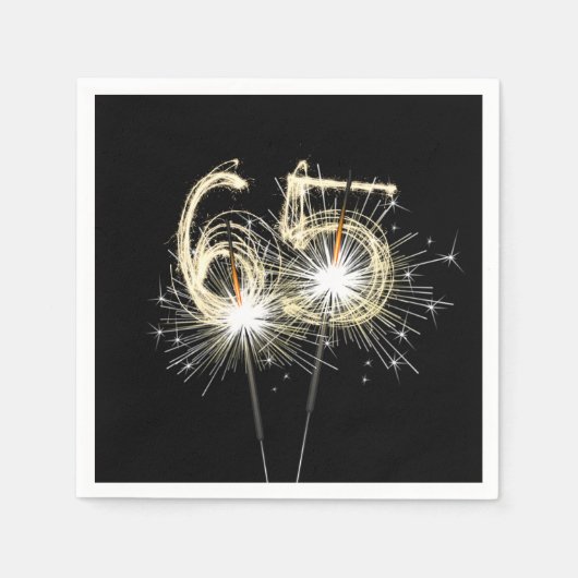 Serviette En Papier 65e anniversaire Sparklers de fête sur noir (Devant)