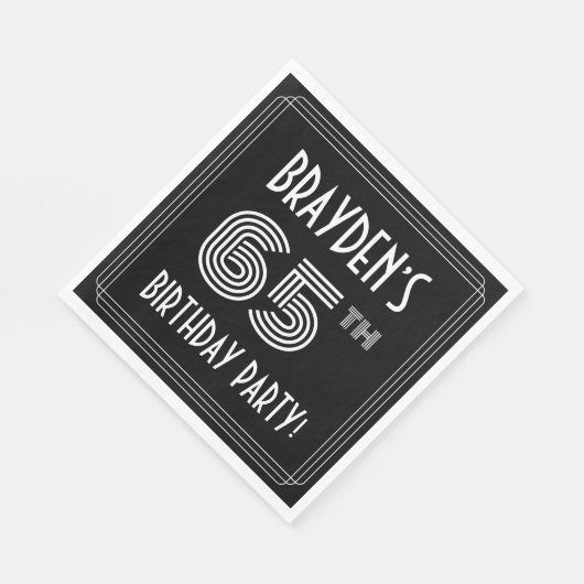 Serviette En Papier 65e fête d'anniversaire : Style Art Déco + Nom per (Coin)