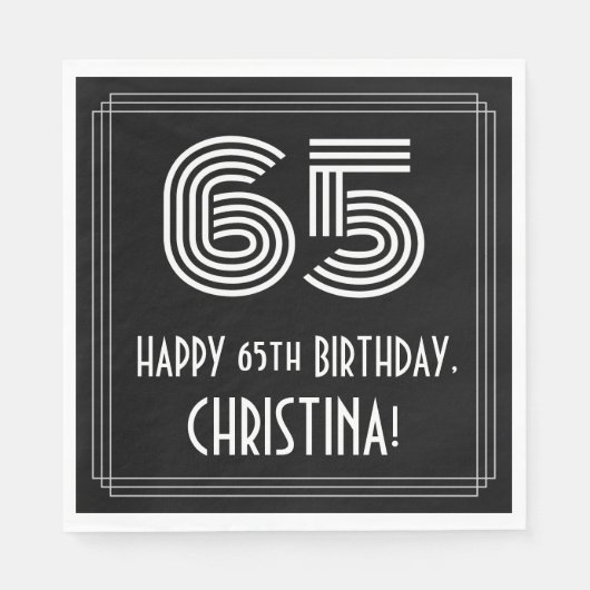 Serviette En Papier 65ème anniversaire : Art Déco Inspiré Look "65" +  (Devant)