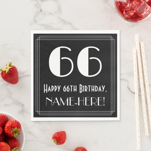 Serviette En Papier 66e anniversaire ~ Art Déco Inspiré Look "66", Nom (En situation)