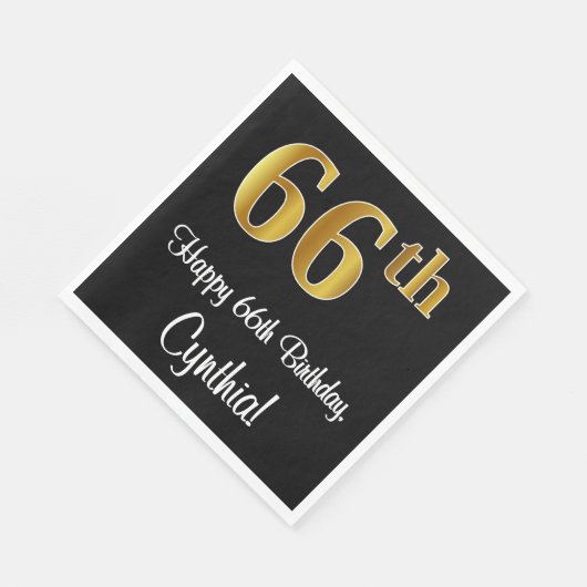 Serviette En Papier 66e anniversaire ~ Elégant Luxueux Faux Gold Look  (Coin)