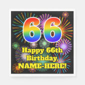 Serviette En Papier 66e anniversaire : Fun Fireworks Motif + Rainbow 6 (Devant)