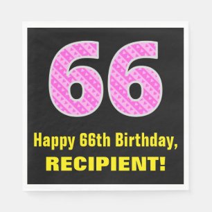 Serviette En Papier 66e anniversaire : Pink Stripes and Hearts "66" + 