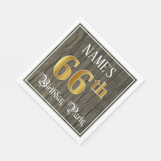 Serviette En Papier 66e fête d'anniversaire — Faux Gold & Faux Wood Lo (Coin)