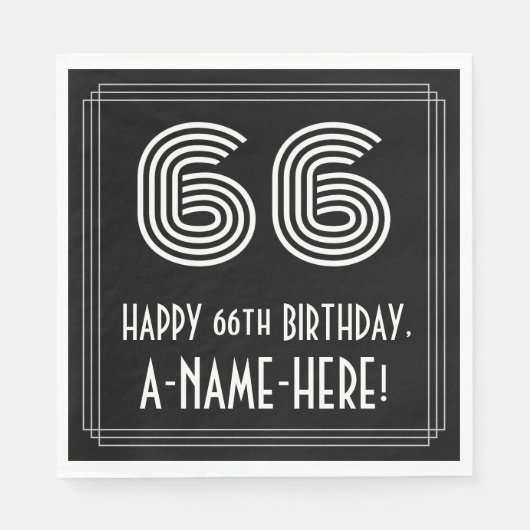 Serviette En Papier 66ème anniversaire : Art Déco Inspiré Look "66" +  (Devant)