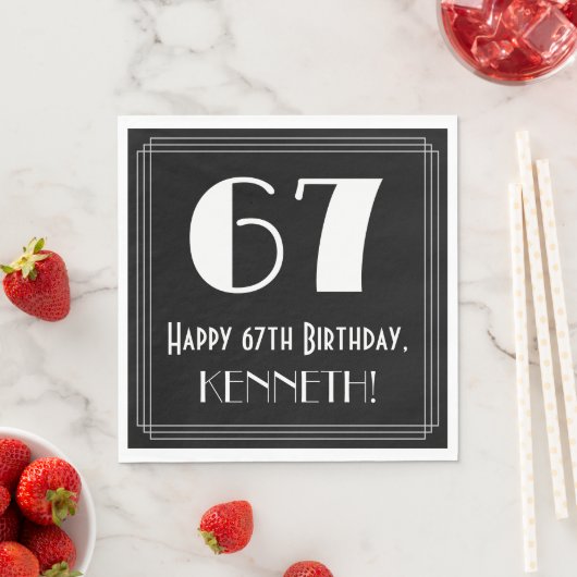 Serviette En Papier 67e anniversaire ~ Art Déco Inspiré Look "67", Nom (En situation)