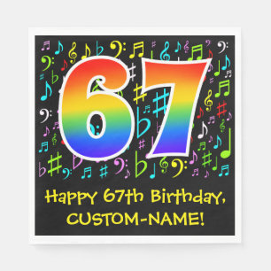 Serviette En Papier 67e anniversaire - Symboles de musique colorée, a