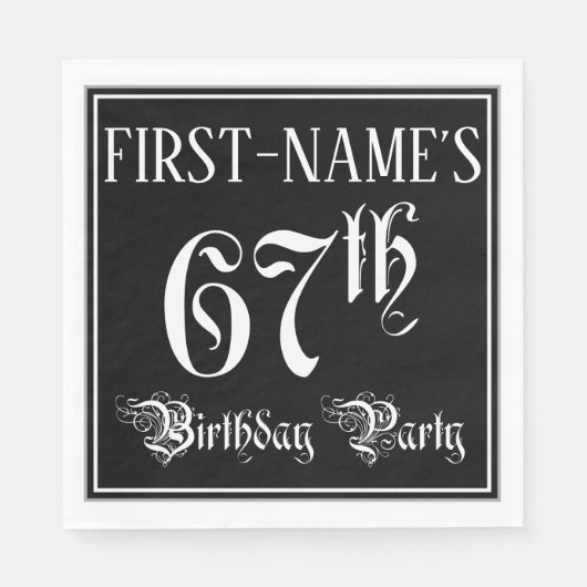 Serviette En Papier 67e Birthday Party — Fancy Script + Custom Nom (Devant)