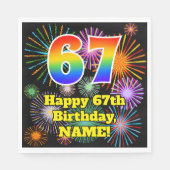 Serviette En Papier 67ème anniversaire : Fun Fireworks Motif + Rainbow (Devant)