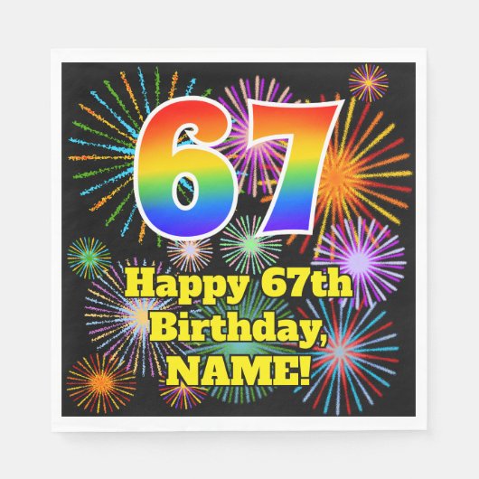 Serviette En Papier 67ème anniversaire : Fun Fireworks Motif + Rainbow (Devant)