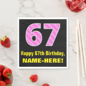 Serviette En Papier 67ème anniversaire : Pink Stripes and Hearts "67"  (En situation)