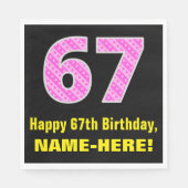 Serviette En Papier 67ème anniversaire : Pink Stripes and Hearts "67" (Devant)