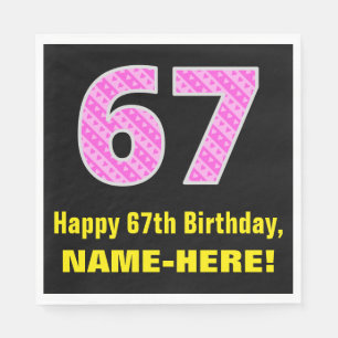 Serviette En Papier 67ème anniversaire : Pink Stripes and Hearts "67"