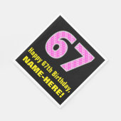 Serviette En Papier 67ème anniversaire : Pink Stripes and Hearts "67"  (Coin)