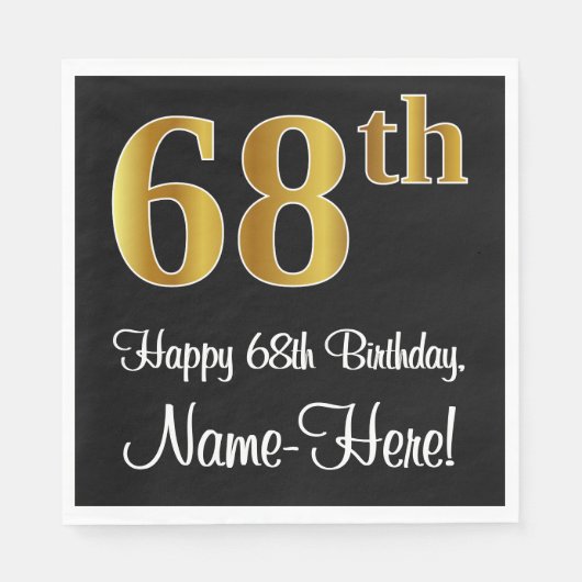 Serviette En Papier 68e anniversaire ~ Elégant Luxueux Faux Gold Look  (Devant)
