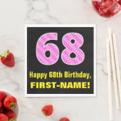 Serviette En Papier 68e anniversaire : Pink Stripes and Hearts "68" +  (En situation)