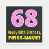 Serviette En Papier 68e anniversaire : Pink Stripes and Hearts "68" + (Devant)
