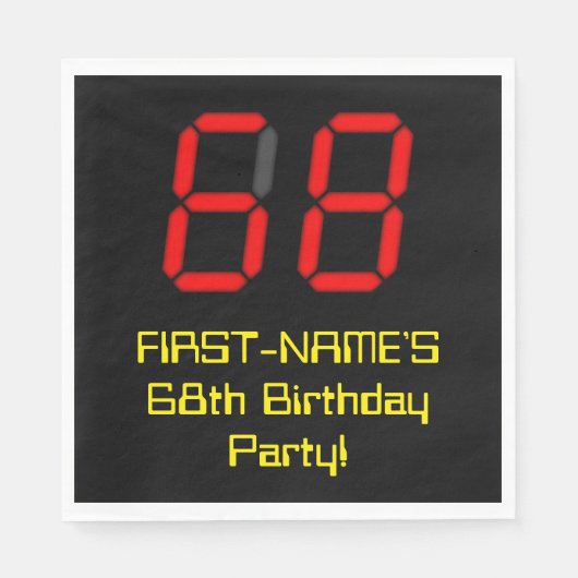Serviette En Papier 68e anniversaire : Rouge Digital Clock Style "68" (Devant)