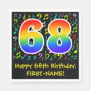 Serviette En Papier 68e anniversaire - Symboles de musique colorée, a