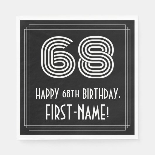 Serviette En Papier 68ème anniversaire : Art Déco Inspiré Look "68" +  (Devant)