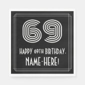 Serviette En Papier 69e anniversaire : Art Déco Inspiré Look "69" + No (Devant)