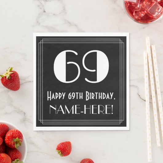 Serviette En Papier 69e anniversaire ~ Art Déco Inspiré Look "69", Nom (En situation)