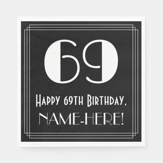 Serviette En Papier 69e anniversaire ~ Art Déco Inspiré Look "69", Nom (Devant)