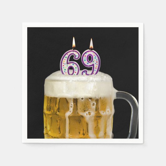 Serviette En Papier 69e anniversaire Bière sur noir (Devant)