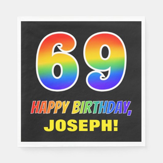 Serviette En Papier 69e anniversaire : Bold, amusant, simple, arc-en-c (Devant)