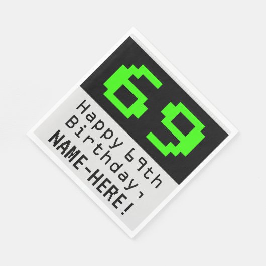 Serviette En Papier 69e anniversaire - Nerdy / Geeky Style "69" & Nom (Coin)