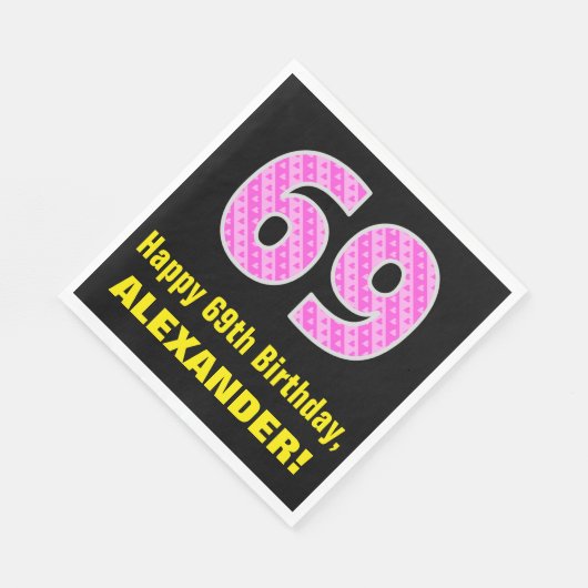 Serviette En Papier 69e anniversaire : Pink Stripes and Hearts "69" + (Coin)