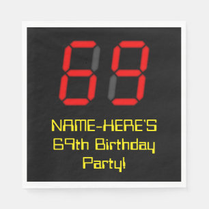 Serviette En Papier 69e anniversaire : Rouge Digital Clock Style "69"
